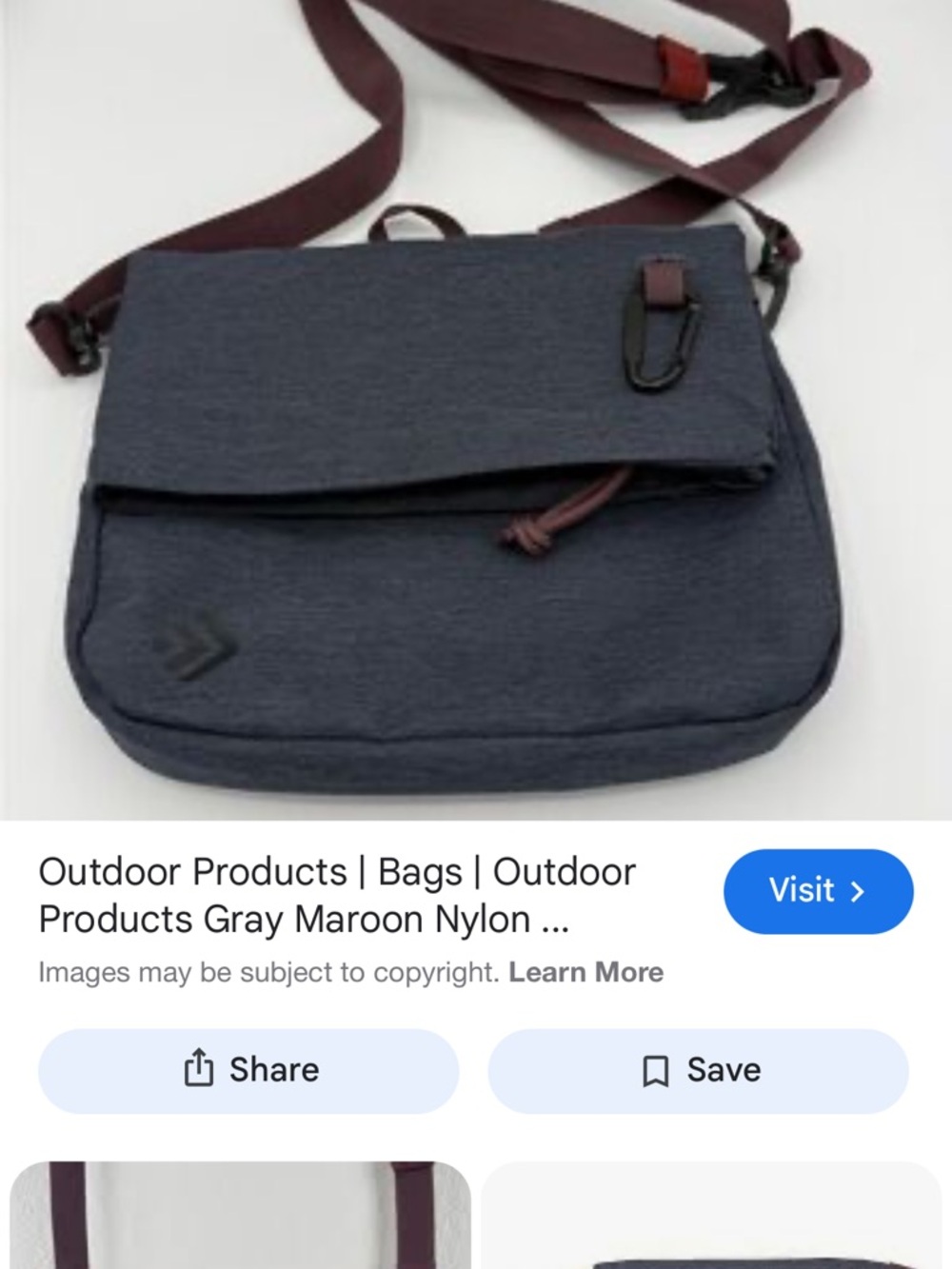 Gray Nylon Messenger Bag with Maroon Strap